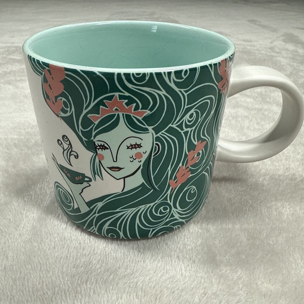 Starbucks Ceramic Siren Mermaid White Green Coffee Cup Mug 12 Oz